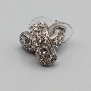 Vintage 2000 Swarovski Crystal Half Hoop Earrings, Silver, Original Backs